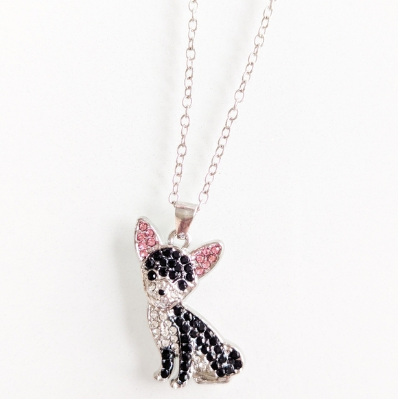 Black & White Chihuahua Rhinestone Pendant Necklace - Picture 6 of 6